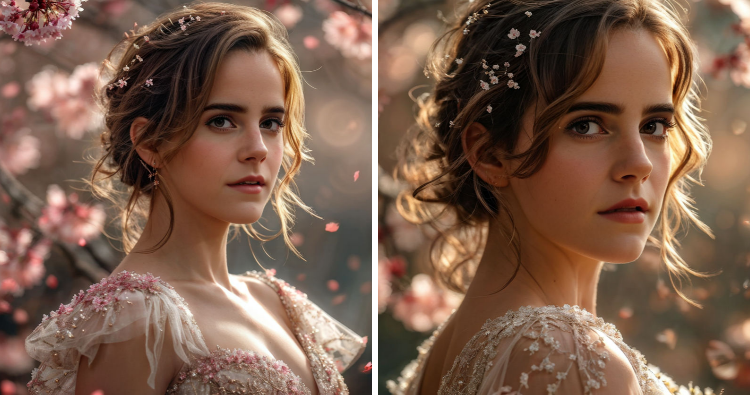 Emma Watson: Angelic Beauty in a Close-Up with Cherry Blossoms